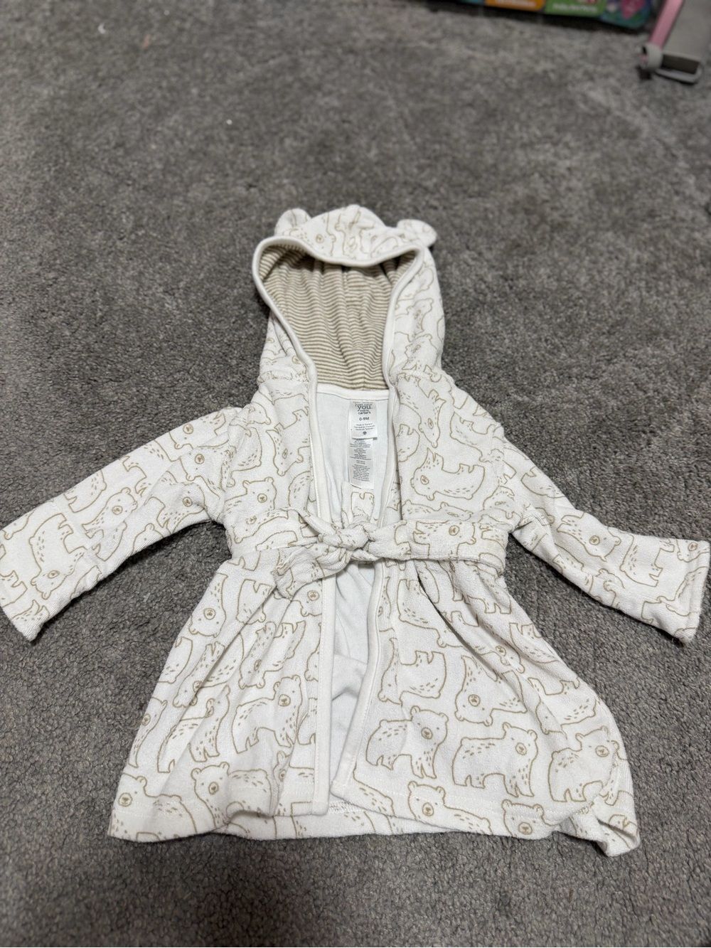 Carter's Just Be You Terrycloth Bear Print Robe Hooded Ears 0-9 Months